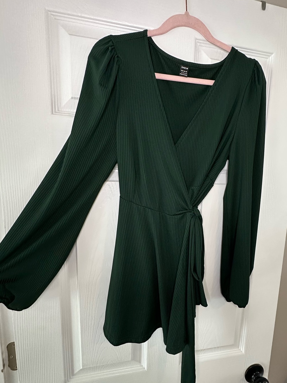 SHEIN Dark Green Ribbed Wrap Top Size Large